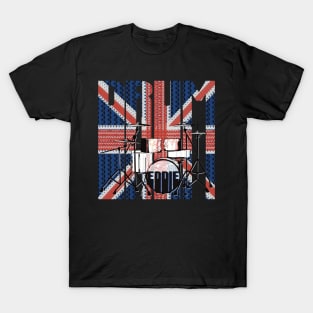 Drum Kit on Union Jack British Flag T-Shirt